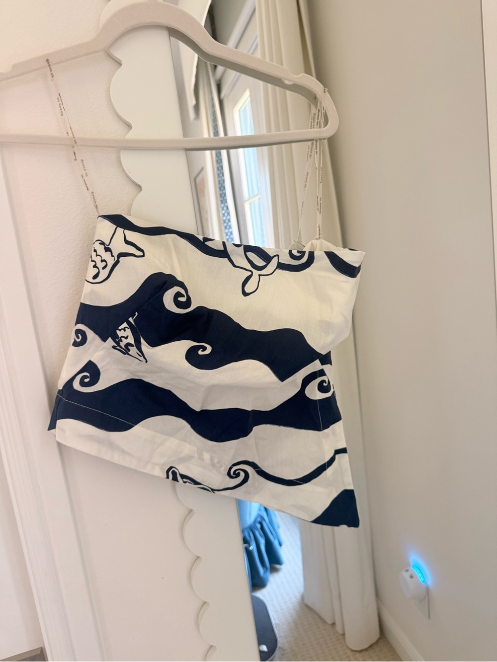 Navy & White Strapless Wave Print Mini top